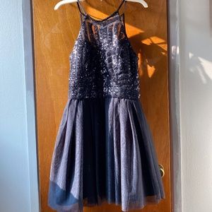 Junior's Sequined Navy Dress